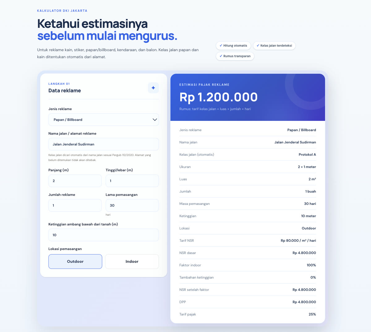 Kalkulator estimasi pajak reklame DKI Jakarta