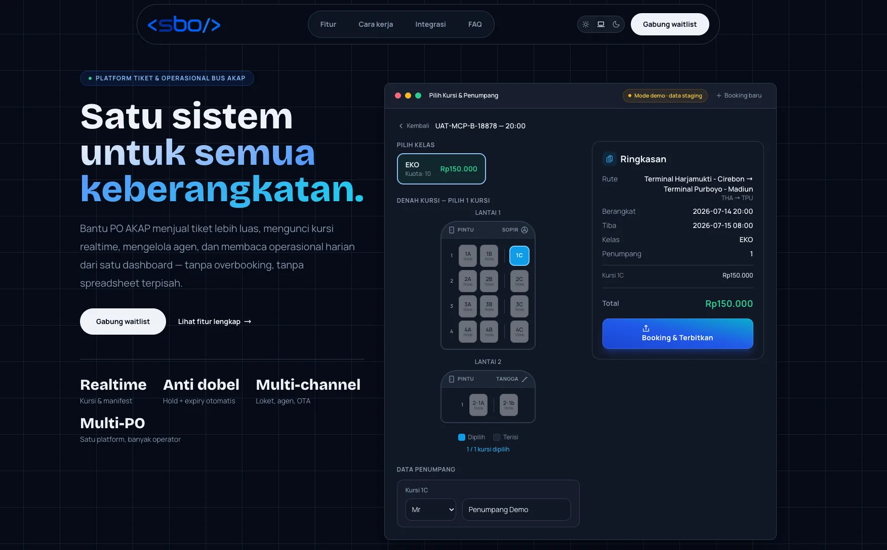 Sistem Bus Online — booking kursi realtime & dashboard operator bus AKAP