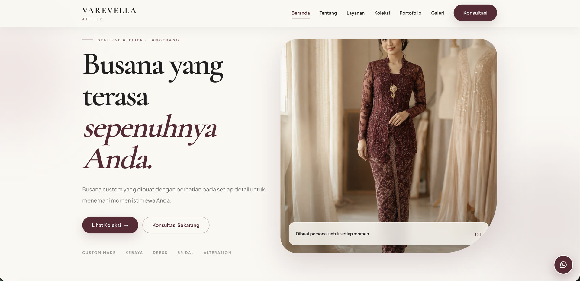 Portofolio Varevella Atelier: Website Katalog Busana Custom